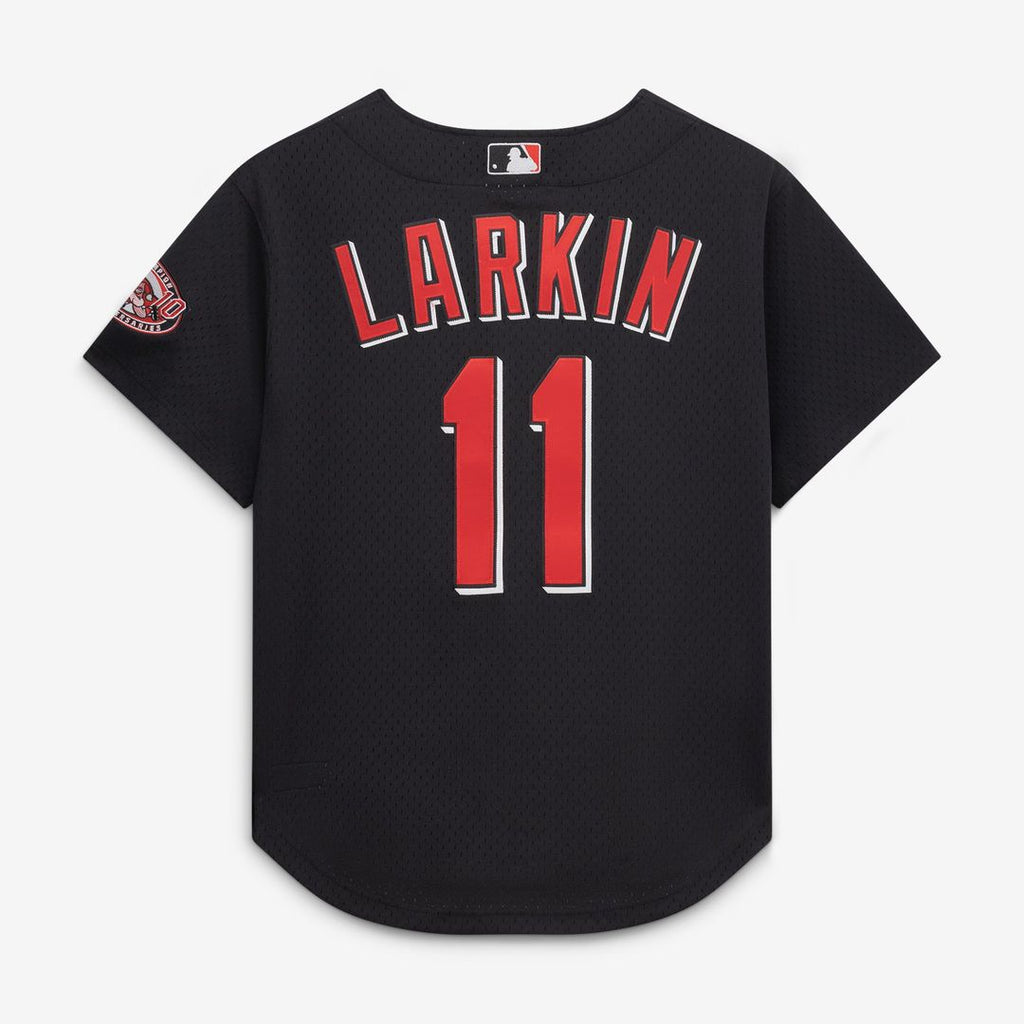 Cincinnati Reds Barry Larkin | Mitchell & Ness Black Cooperstown Collection Mesh Batting Practice Button-Up Jersey
