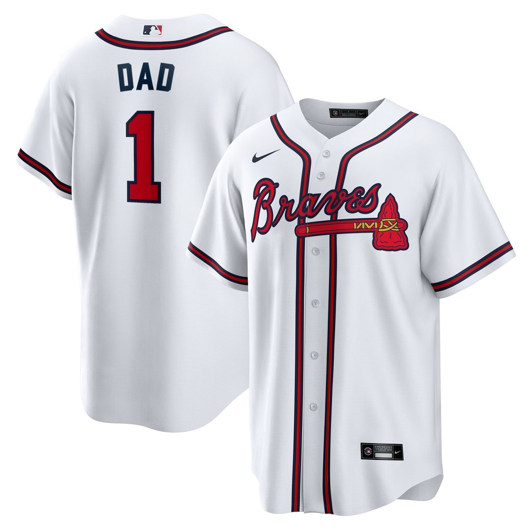 Atlanta Braves #1 Dad | Nike White Home Replica Jersey