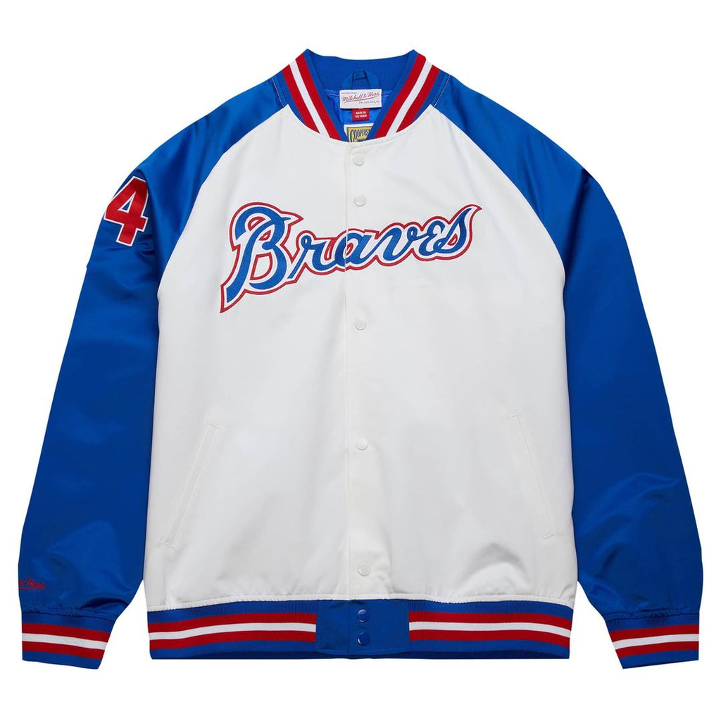 Atlanta Braves Hank Aaron | Mitchell & Ness White/Royal Cooperstown Collection Legends Lightweight Satin Raglan Full-Snap Jacket