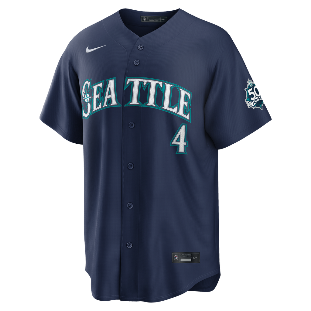 Seattle Mariners Colt Emerson | Nike Navy Road 50th Season Anniversary Patch Stadium Jersey