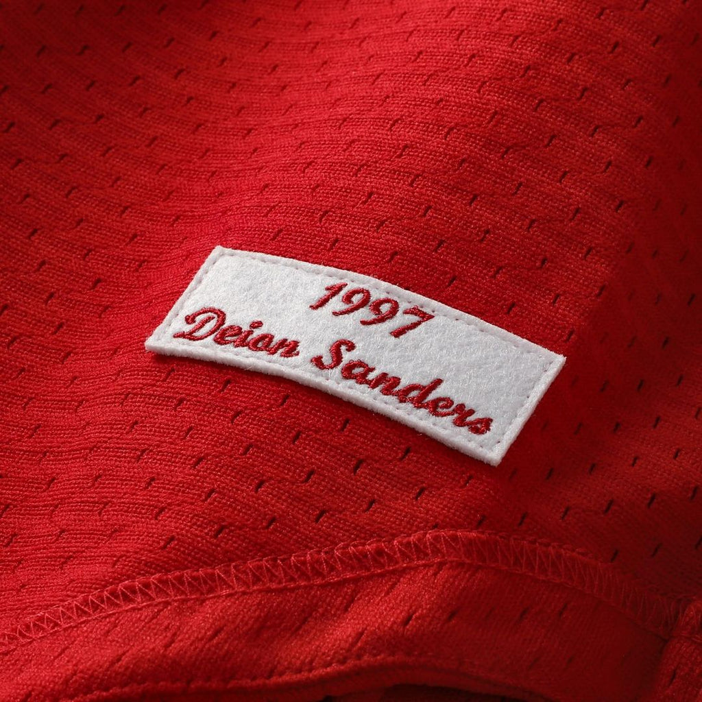 Cincinnati Reds Deion Sanders | Mitchell & Ness Red Cooperstown Mesh Batting Practice Button-Up Jersey