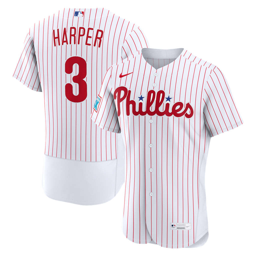Philadelphia Phillies Bryce Harper | Nike White Home Authentic Sponsor Patch Jersey