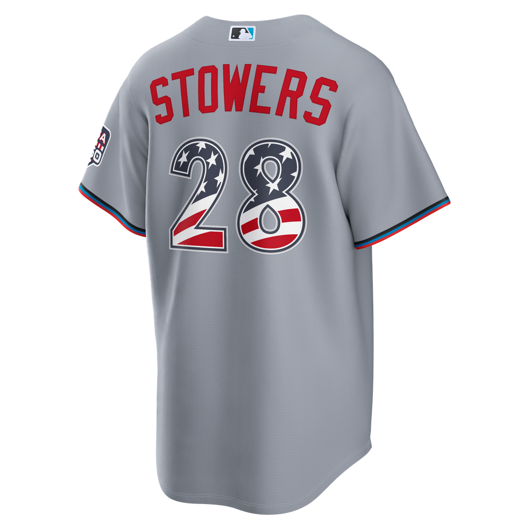 Fourth of July Miami Marlins Kyle Stowers | Nike Gray USA 250 Stadium Jersey