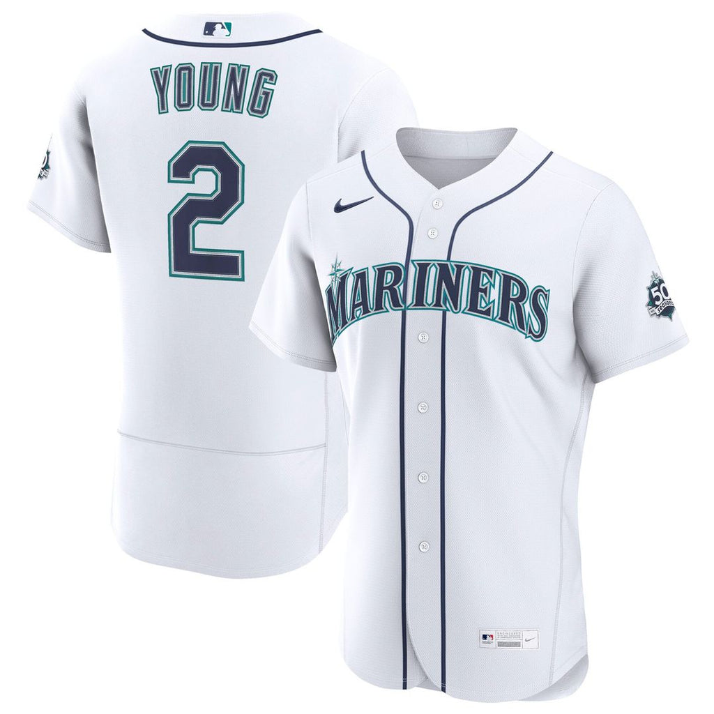 Seattle Mariners Cole Young | Nike White Home 50th Season Authentic Jersey