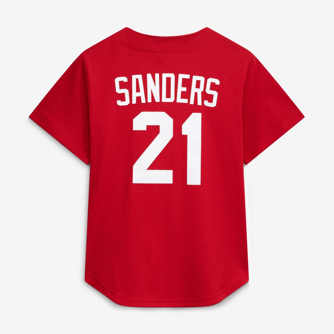 Cincinnati Reds Deion Sanders | Mitchell & Ness Red Cooperstown Mesh Batting Practice Button-Up Jersey