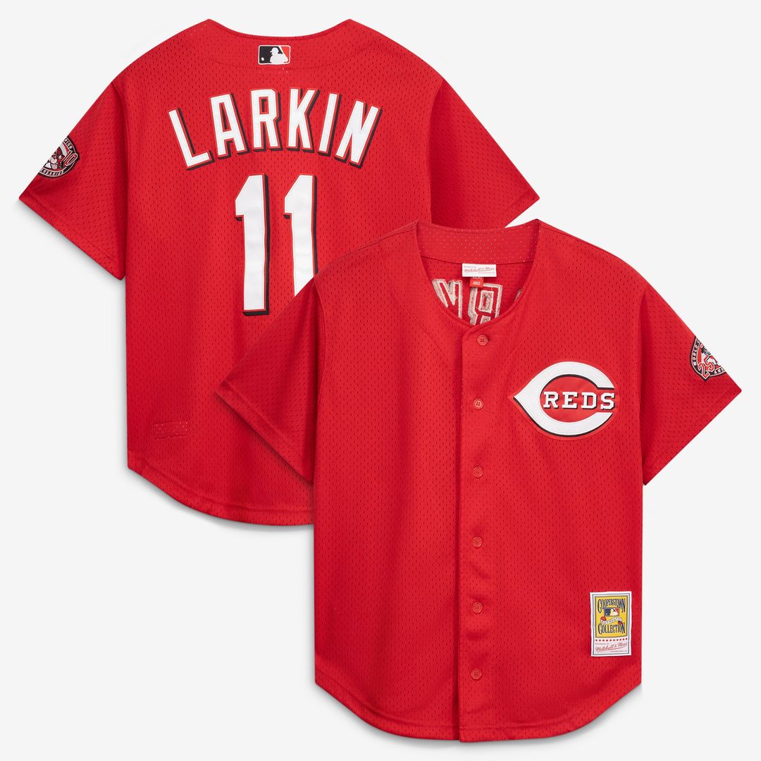 Cincinnati Reds Barry Larkin | Mitchell & Ness Black Cooperstown Collection Mesh Batting Practice Button-Up Jersey