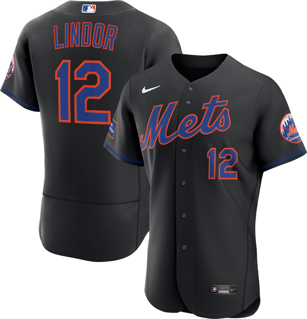 New York Mets Francisco Lindor | Nike Black Alternate Authentic Sponsor Patch Jersey