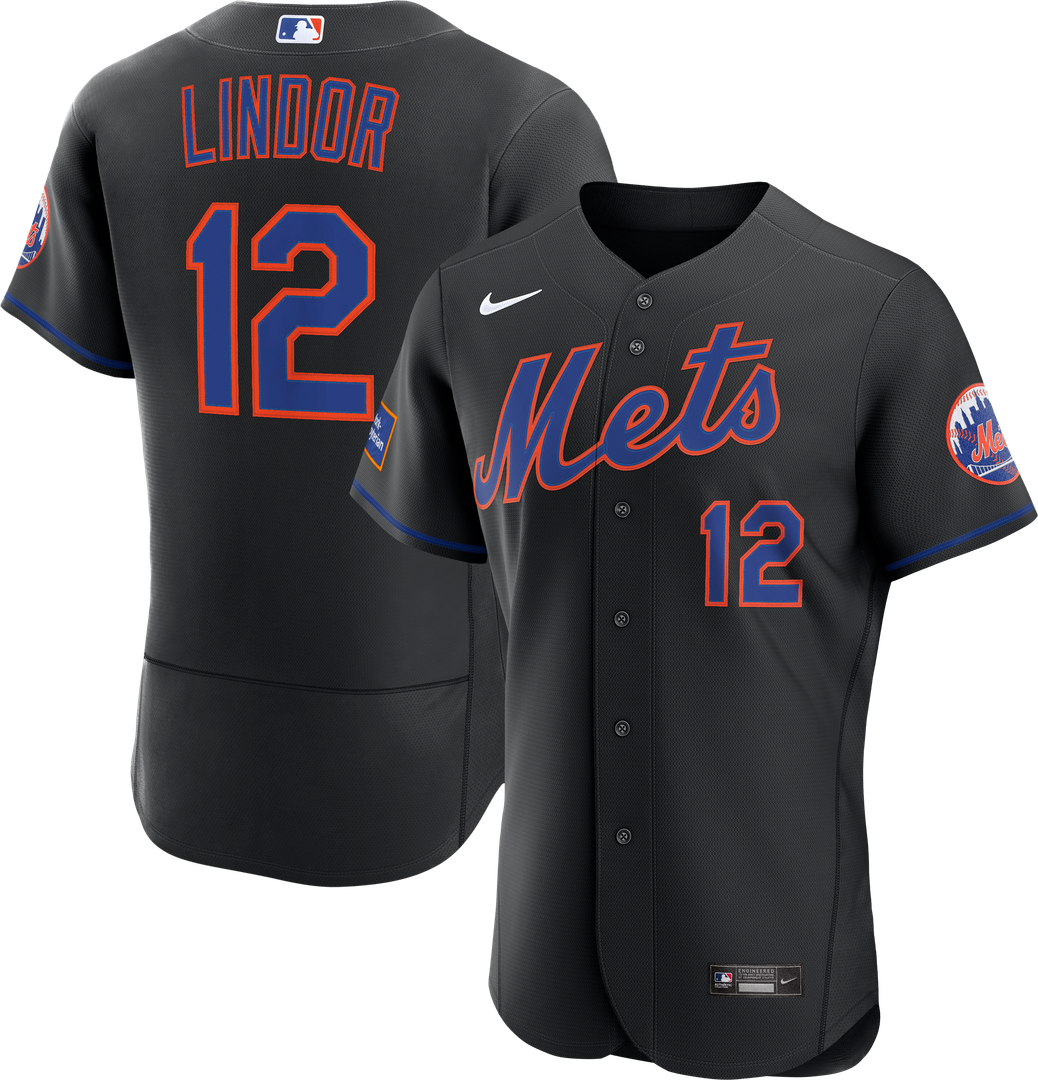 New York Mets Francisco Lindor | Nike Black Alternate Authentic Sponsor Patch Jersey