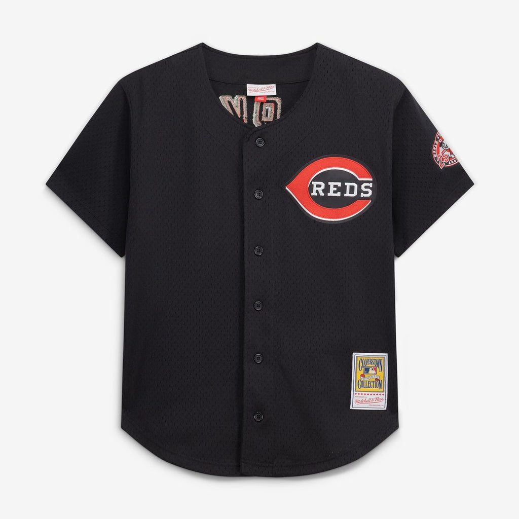Cincinnati Reds Barry Larkin | Mitchell & Ness Black Cooperstown Collection Mesh Batting Practice Button-Up Jersey