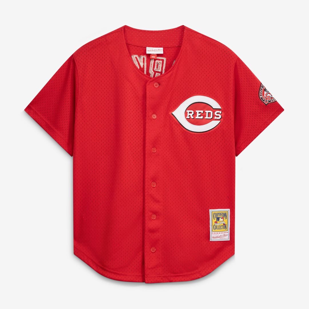 Cincinnati Reds Barry Larkin | Mitchell & Ness Black Cooperstown Collection Mesh Batting Practice Button-Up Jersey