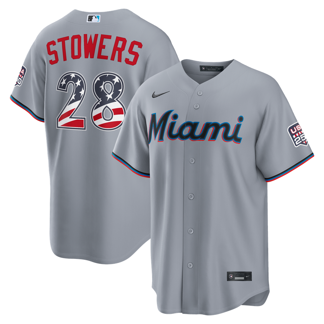 Fourth of July Miami Marlins Kyle Stowers | Nike Gray USA 250 Stadium Jersey