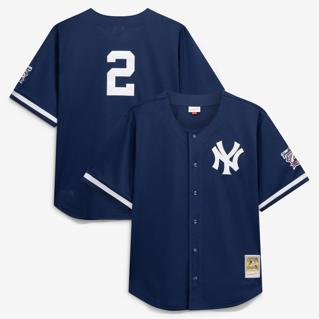 New York Yankees Derek Jeter | Mitchell & Ness Navy Cooperstown Collection Mesh Batting Practice Button-Up Jersey