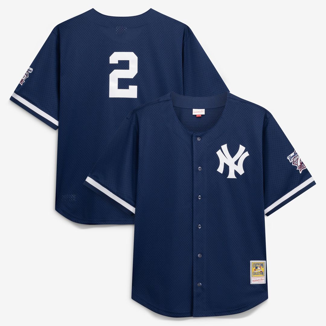 New York Yankees Derek Jeter | Mitchell & Ness Navy Cooperstown Collection Mesh Batting Practice Button-Up Jersey