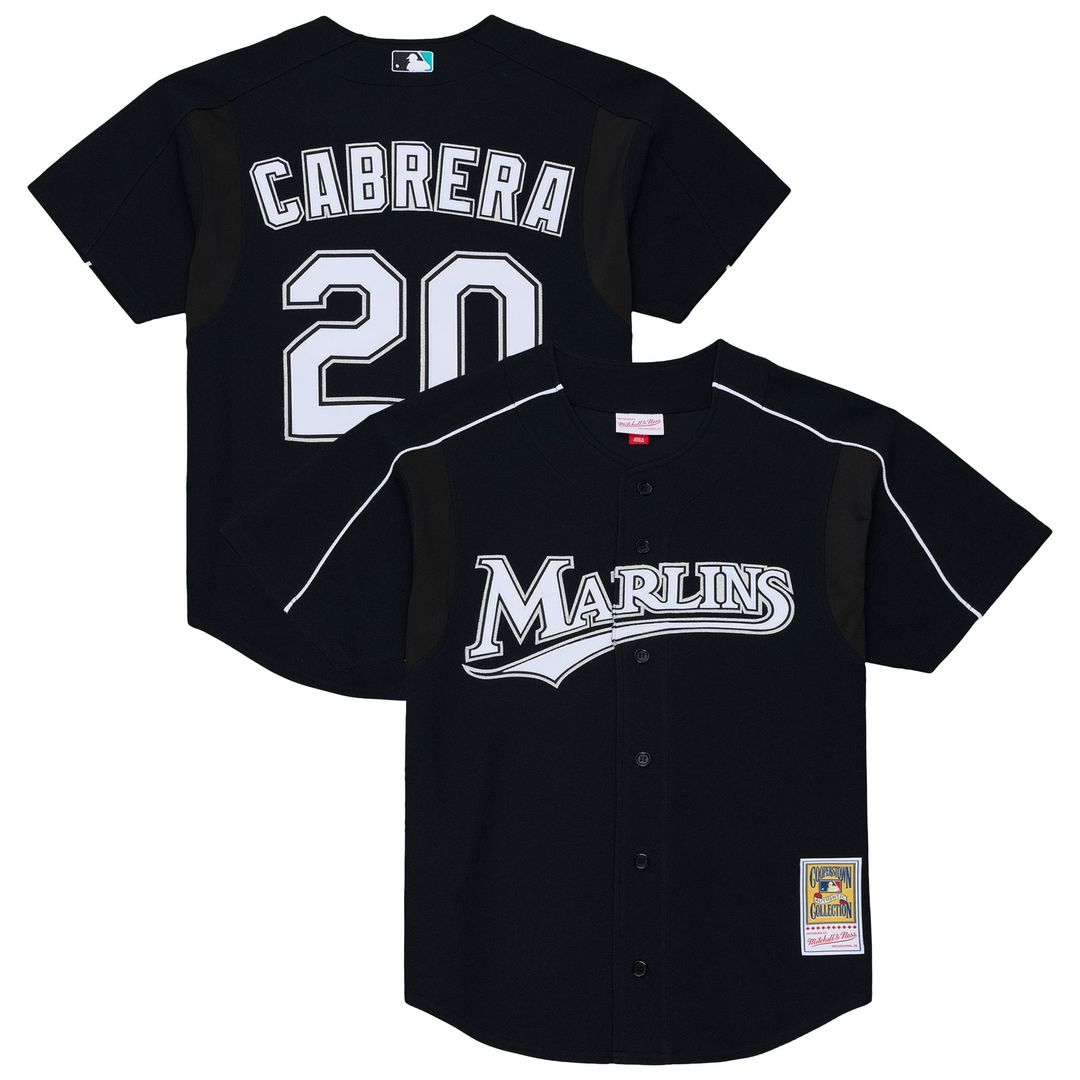 Florida Marlins Miguel Cabrera | Mitchell & Ness Black 2003 Cooperstown Mesh Batting Practice Button-Up Jersey