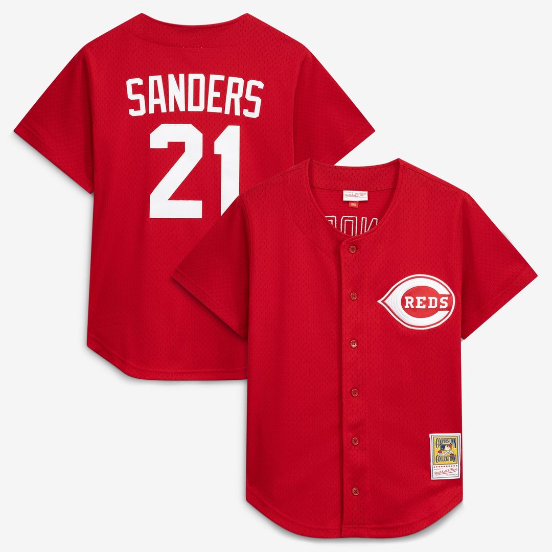Cincinnati Reds Deion Sanders | Mitchell & Ness Red Cooperstown Mesh Batting Practice Button-Up Jersey