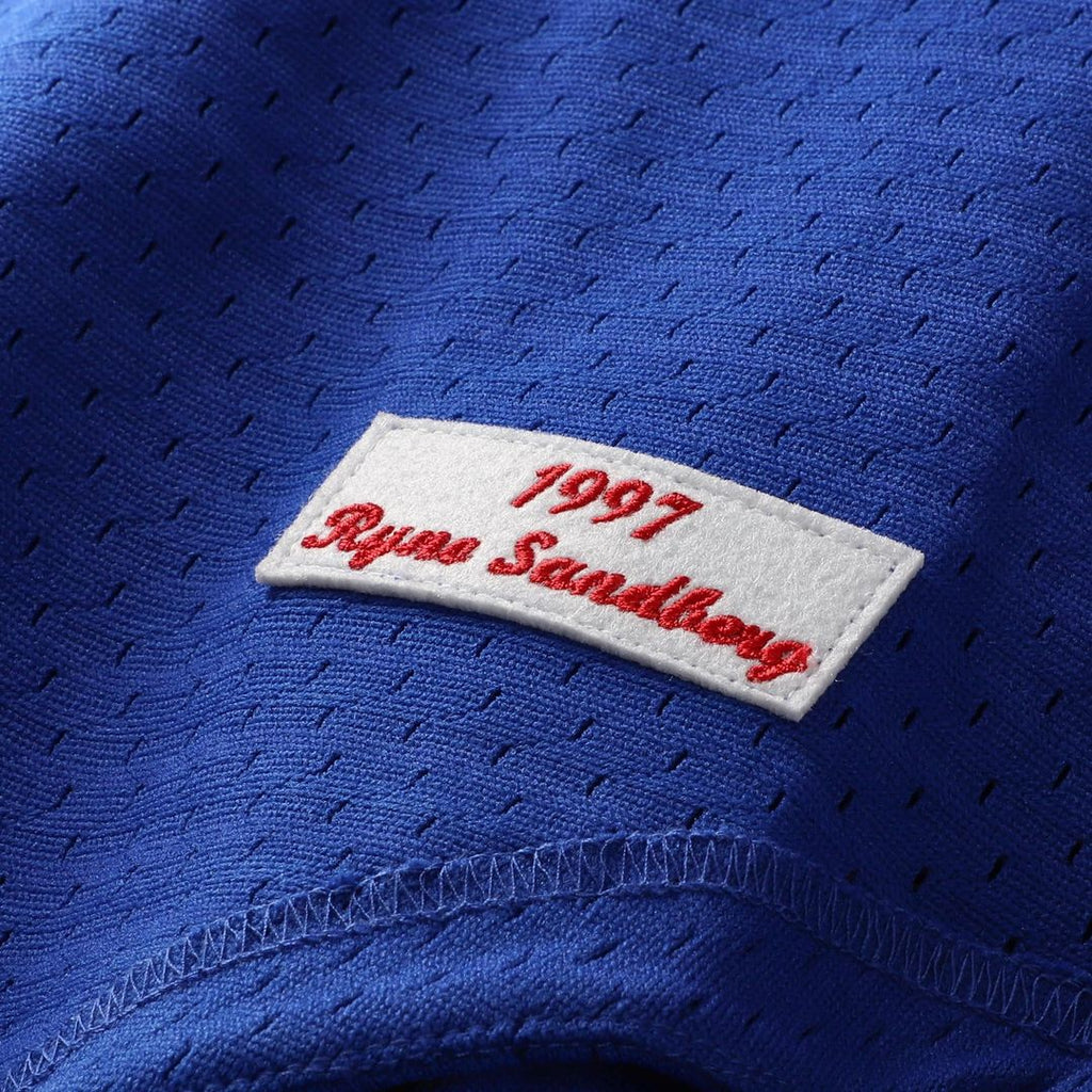 Chicago Cubs Ryne Sandberg | Mitchell & Ness Royal Cooperstown Collection 1997 Mesh Batting Practice Button-Up Jersey