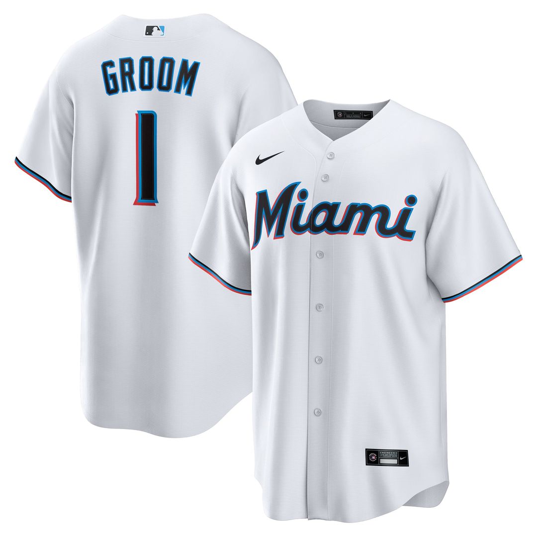 Miami Marlins | Nike White #1 Groom Home Replica Jersey