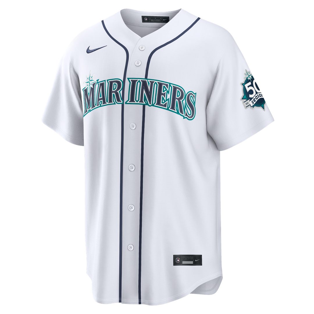 Seattle Mariners Julio Rodríguez | Nike White Home Stadium 50th Season Patch Jersey
