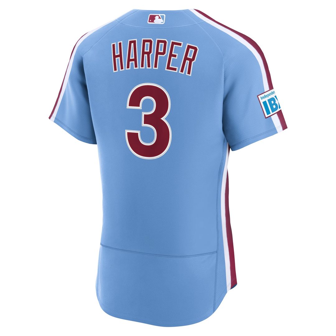 Philadelphia Phillies Bryce Harper | Nike Light Blue Alternate Authentic Sponsor Patch Jersey