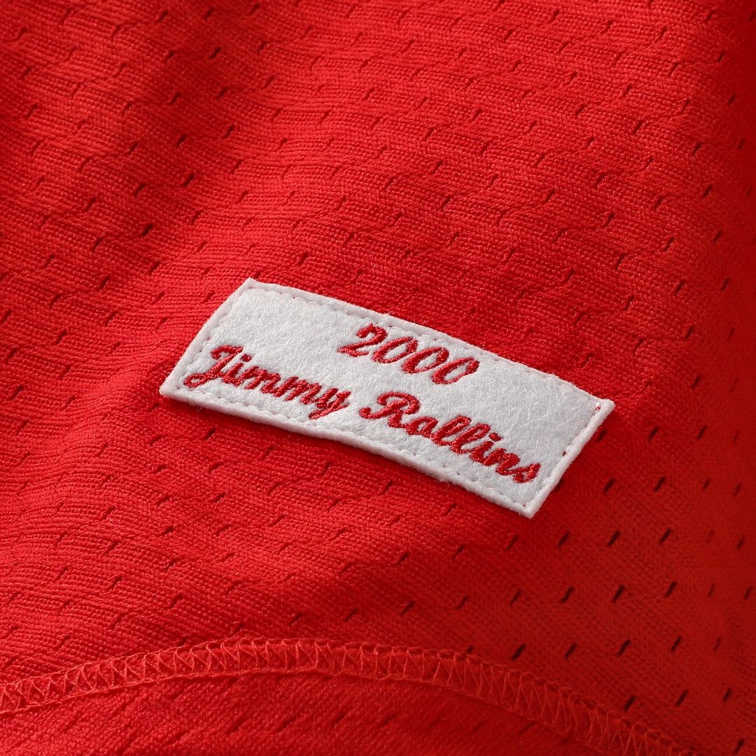 Philadelphia Phillies Jimmy Rollins | Mitchell & Ness Red Cooperstown Mesh Batting Practice Button-Up Jersey