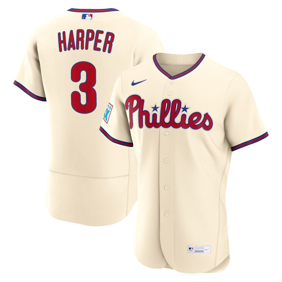 Philadelphia Phillies Bryce Harper | Nike Cream Alternate Authentic Sponsor Patch Jersey