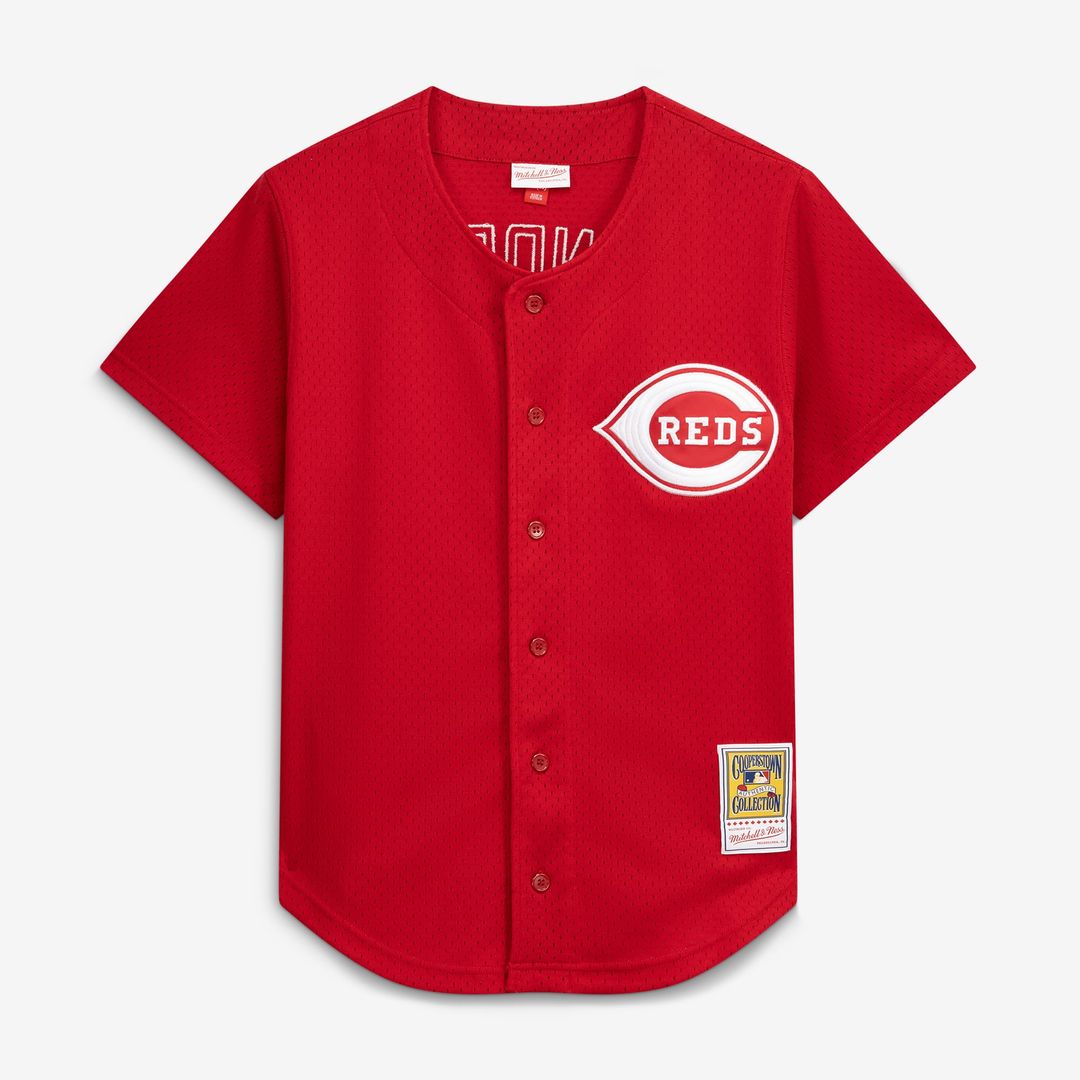 Cincinnati Reds Deion Sanders | Mitchell & Ness Red Cooperstown Mesh Batting Practice Button-Up Jersey