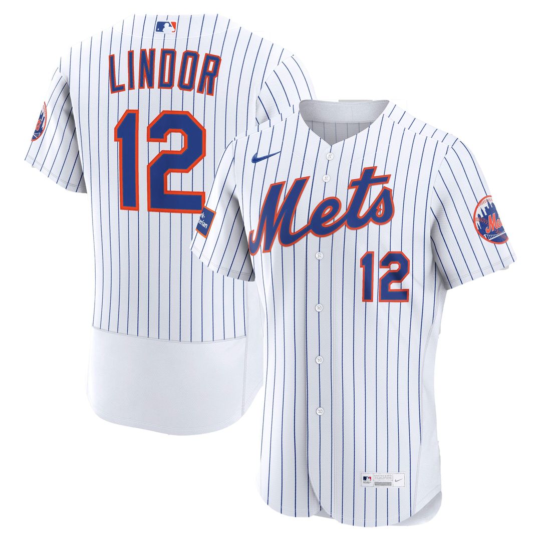 New York Mets Francisco Lindor | Nike White Home Authentic Sponsor Patch Jersey