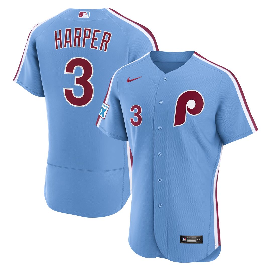 Philadelphia Phillies Bryce Harper | Nike Light Blue Alternate Authentic Sponsor Patch Jersey