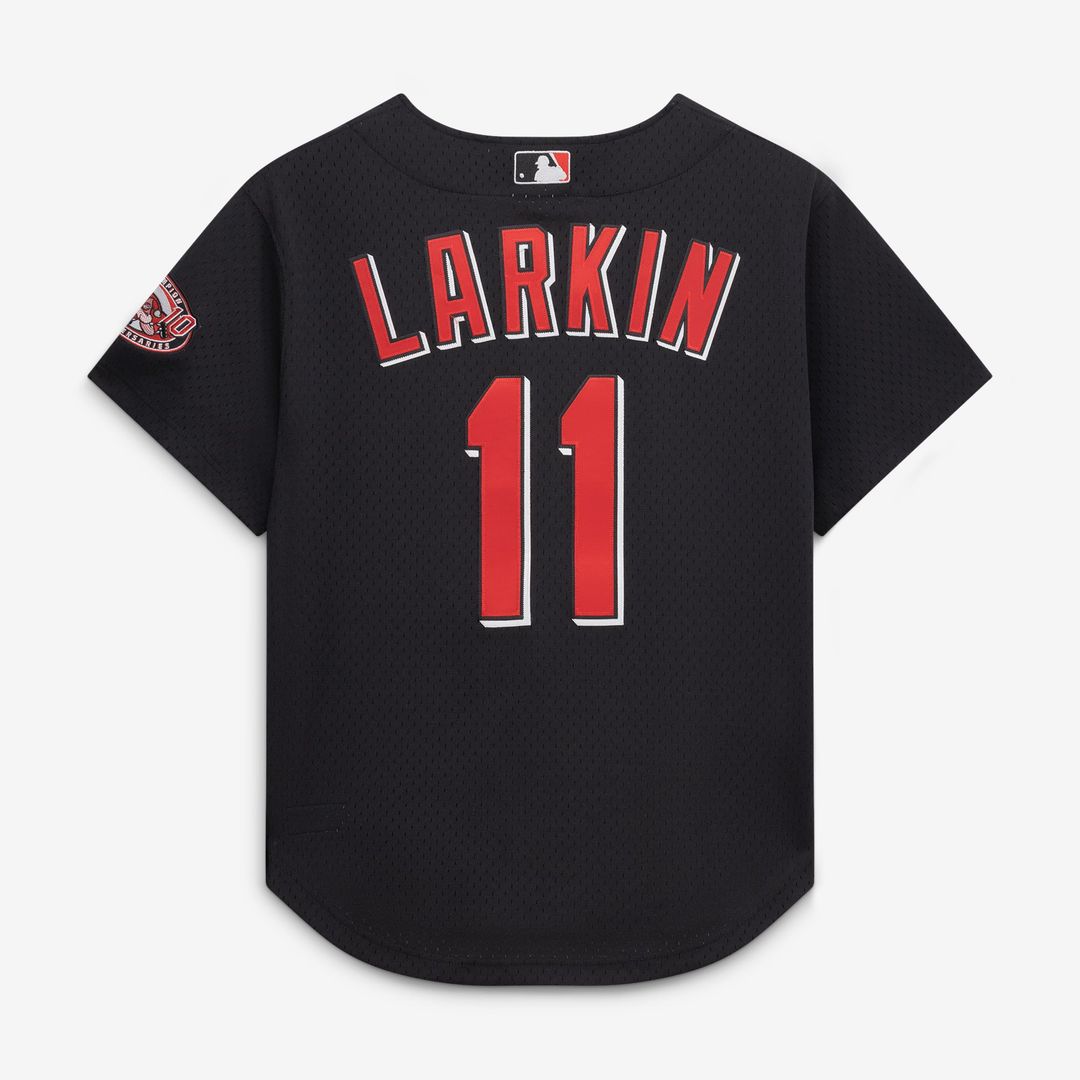 Cincinnati Reds Barry Larkin | Mitchell & Ness Black Cooperstown Collection Mesh Batting Practice Button-Up Jersey