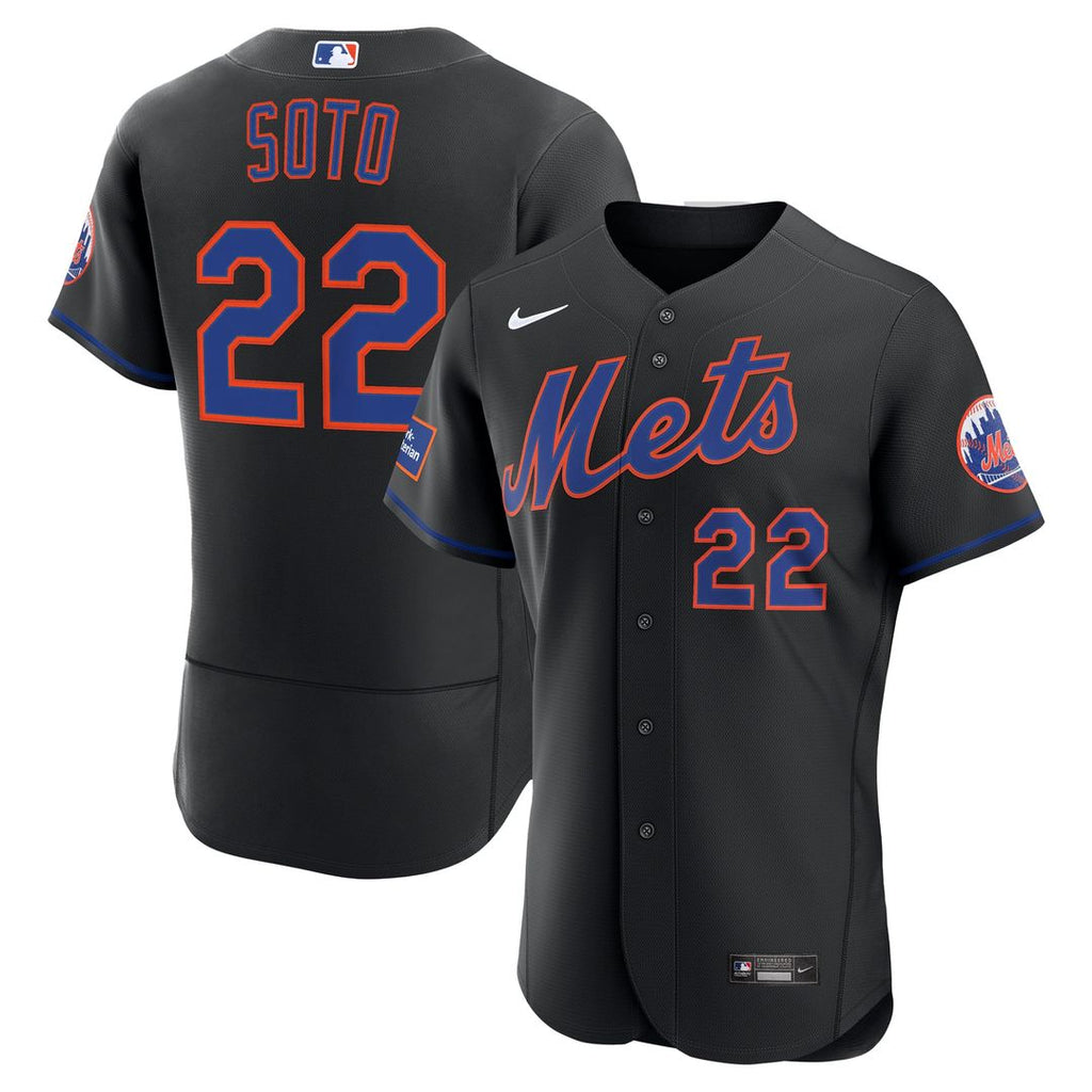 New York Mets Juan Soto | Nike Black Alternate Authentic Sponsor Patch Jersey