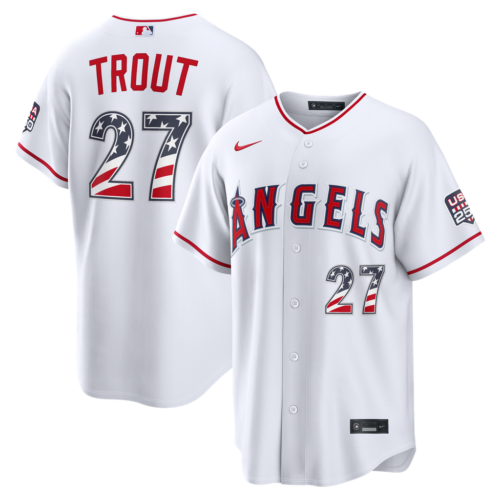 Fourth of July Los Angeles Angels Mike Trout | Nike White USA 250 Stadium Jersey